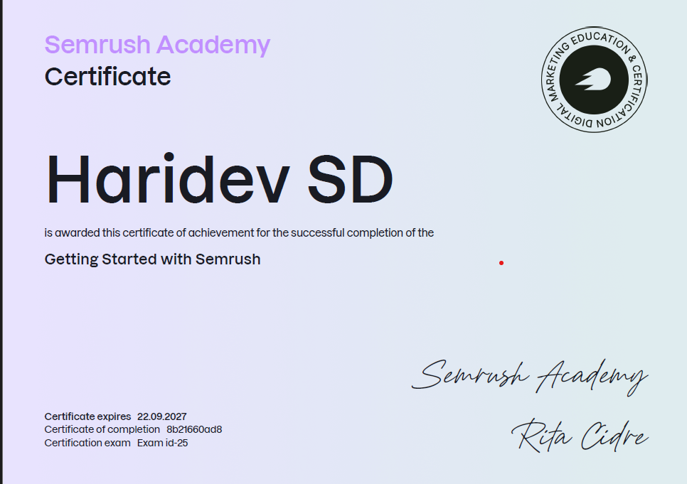 Semrush Academy - Getting Started with Semrush Certificate